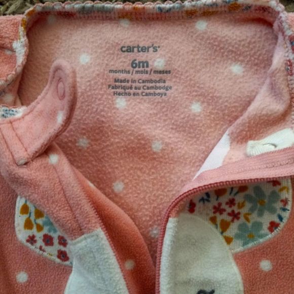 Carter's Pink Fleece Soft One piece Zip up footed Sleeper Polka Dot size 6m - Picture 4 of 5